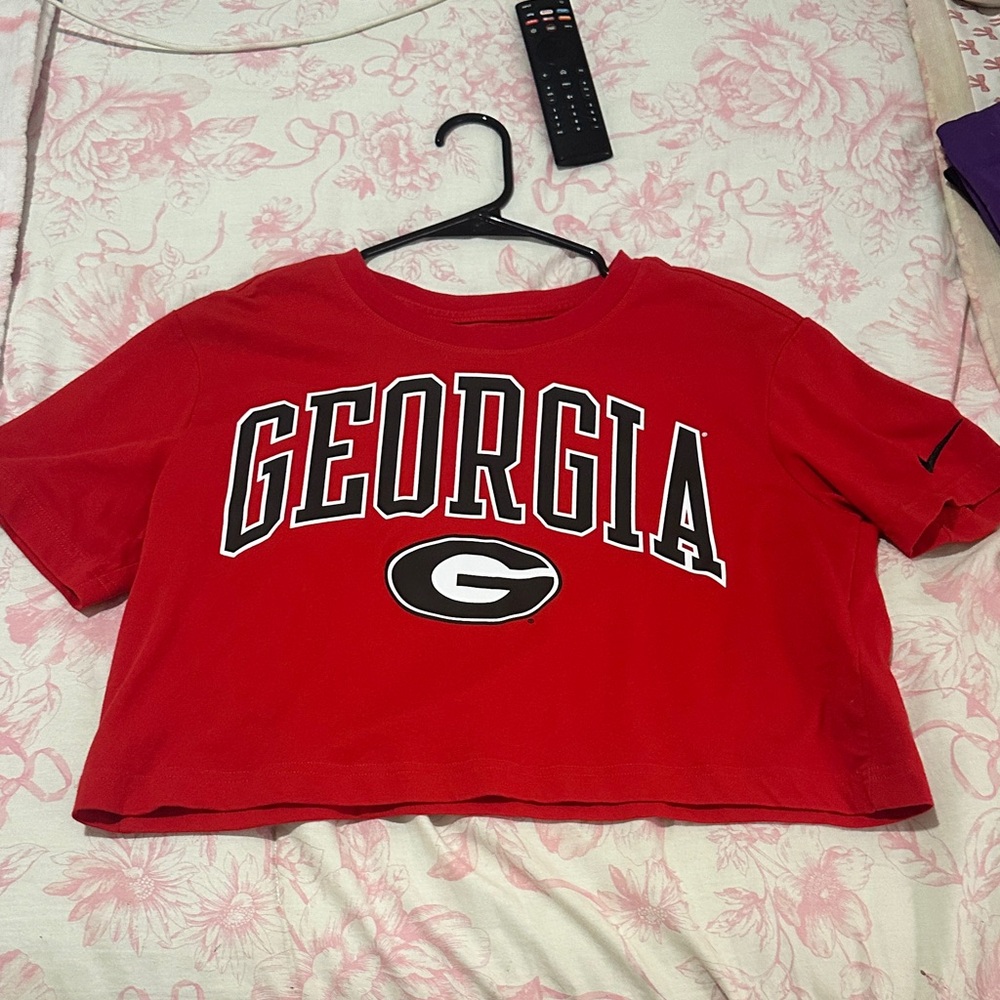 University Of Georgia Cropped Nike Red Dri-FIT Tee